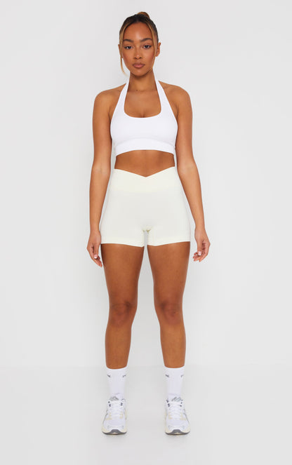 Statement Cross Waist Band Scrunch Shorts - Cream